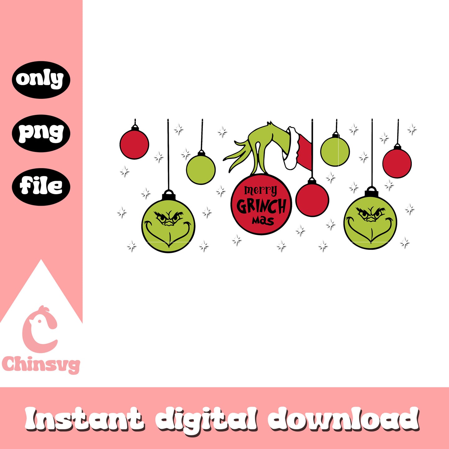 Merry grinchmas christmas balls design png, the grinch actor png