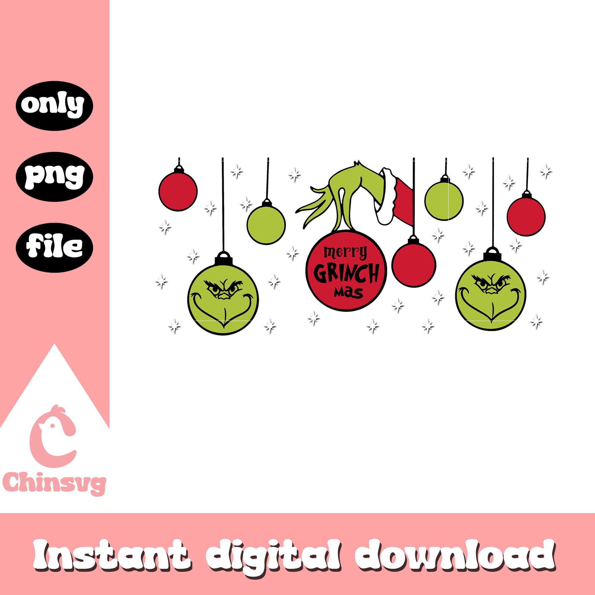 Merry grinchmas christmas balls design png, the grinch actor png