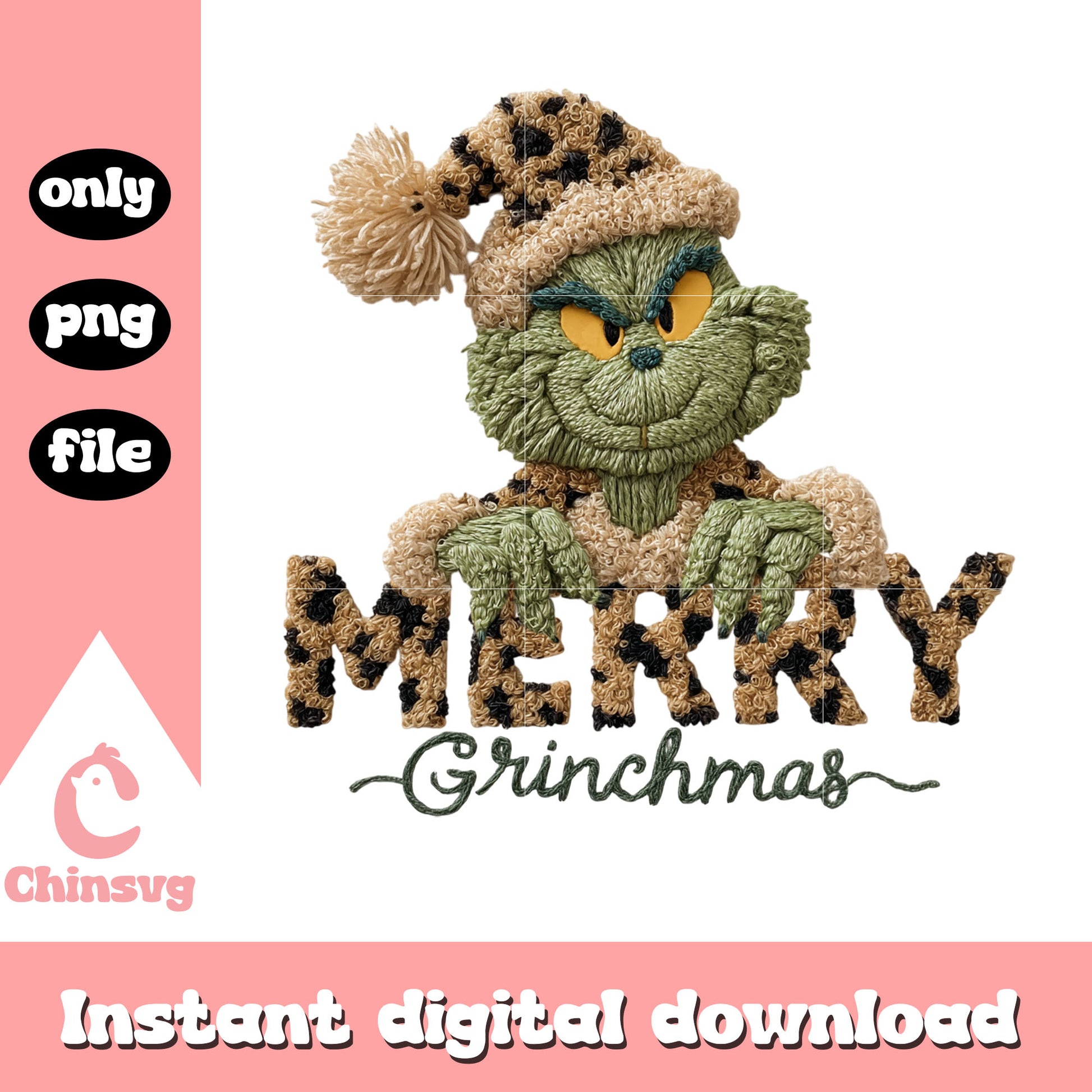 Merry grinchmas crochet leopart pattern png, grinchmas png