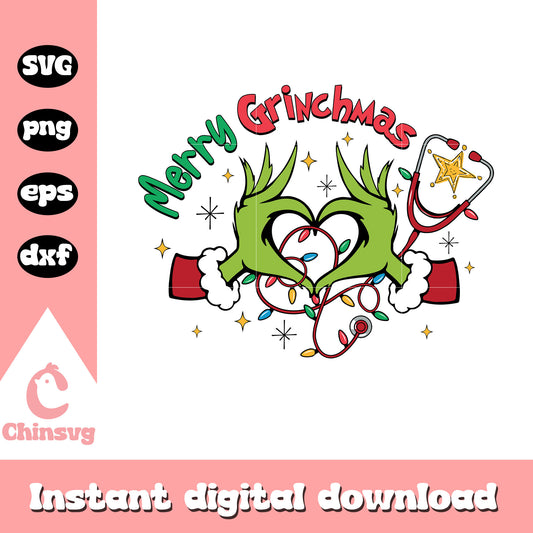 Merry grinchmas heart handsign svg, grinch hand svg