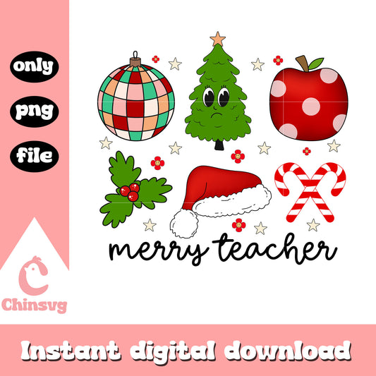 Merry teacher christmas design png, merry christmas teacher​ png