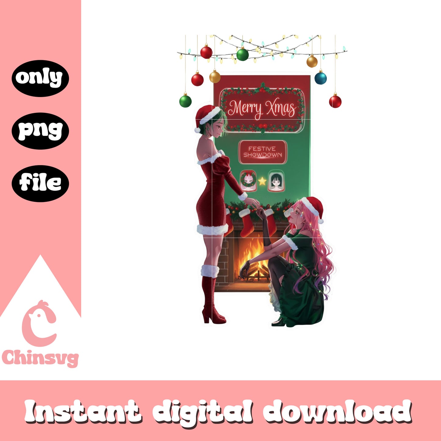 Merry xmas zoey and mira kpop design png, huntrix merch png
