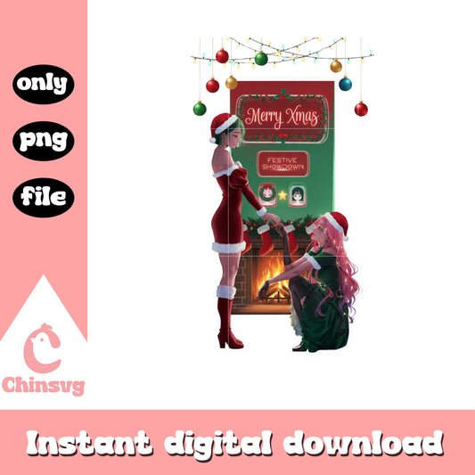 Merry xmas zoey and mira kpop design png, huntrix merch png