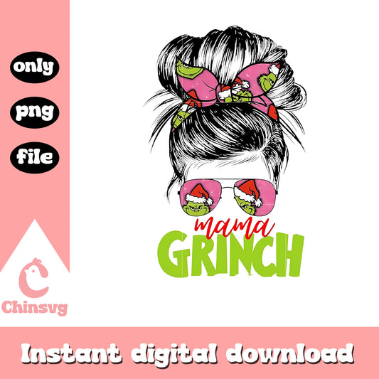 Messy bun mama grinch design png, mama grinch​ png, messy bun png