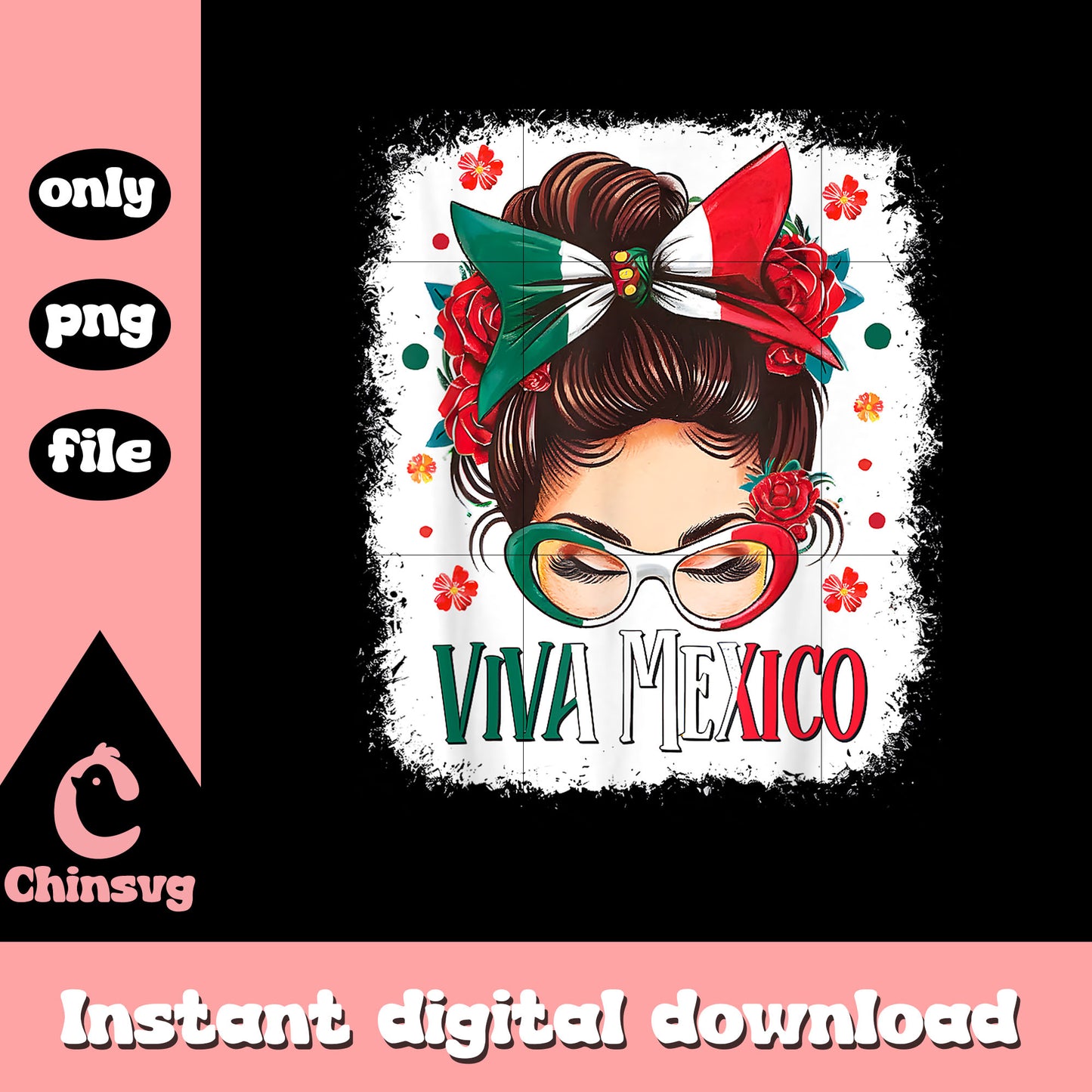 Messy bun viva mexico png, independence day mexico​ png
