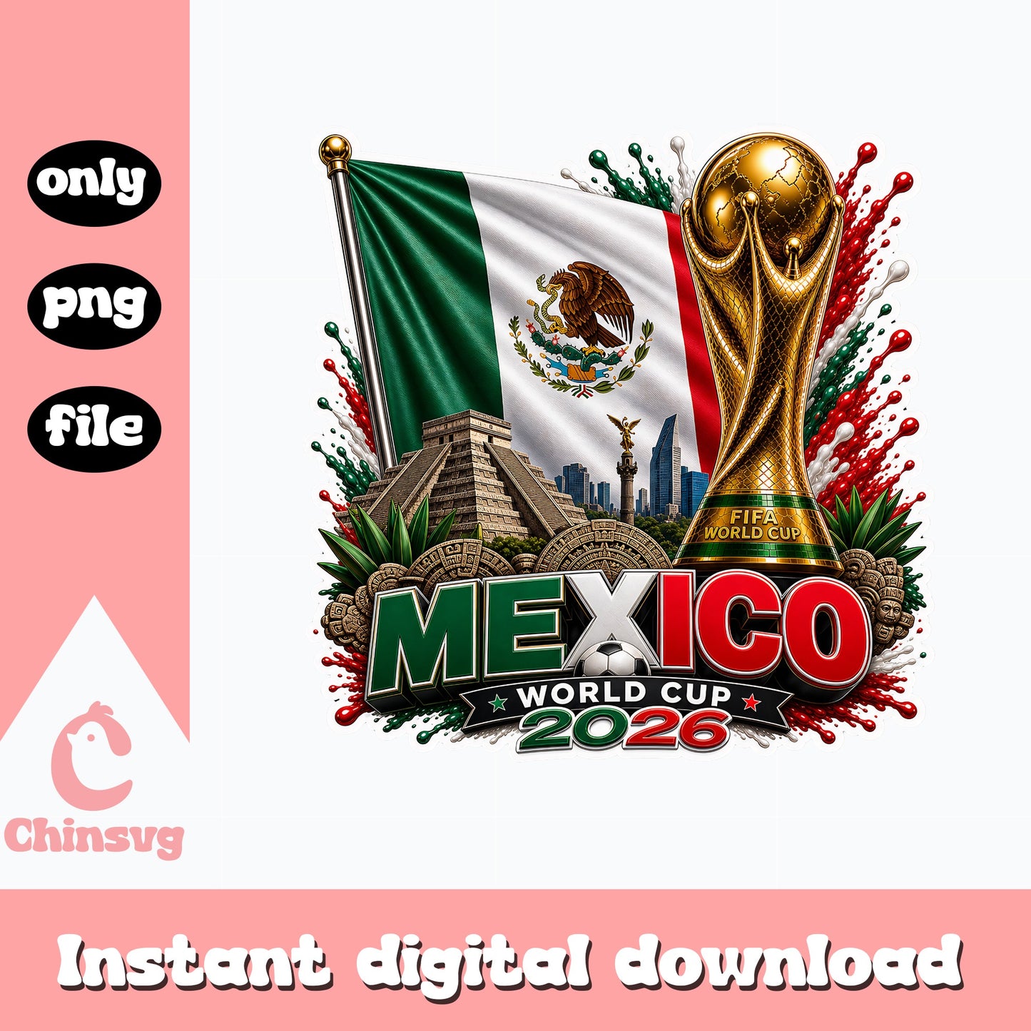 Mexico World Cup 2026 PNG, Soccer FIFA Trophy PNG, Mexico Flag PNG