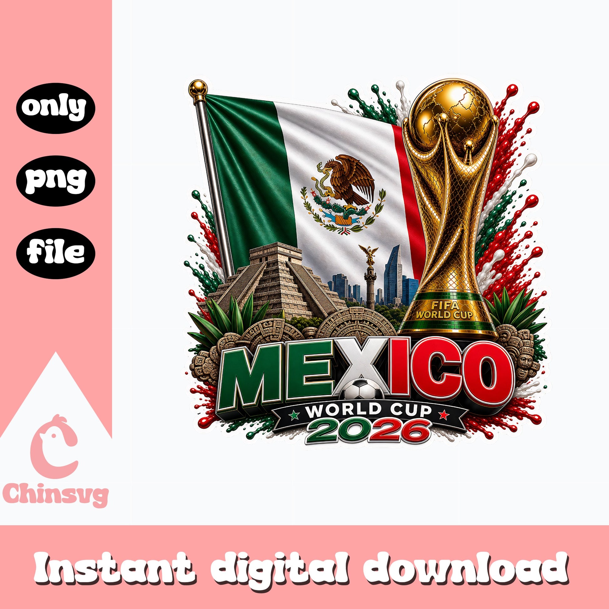Mexico World Cup 2026 PNG, Soccer FIFA Trophy PNG, Mexico Flag PNG