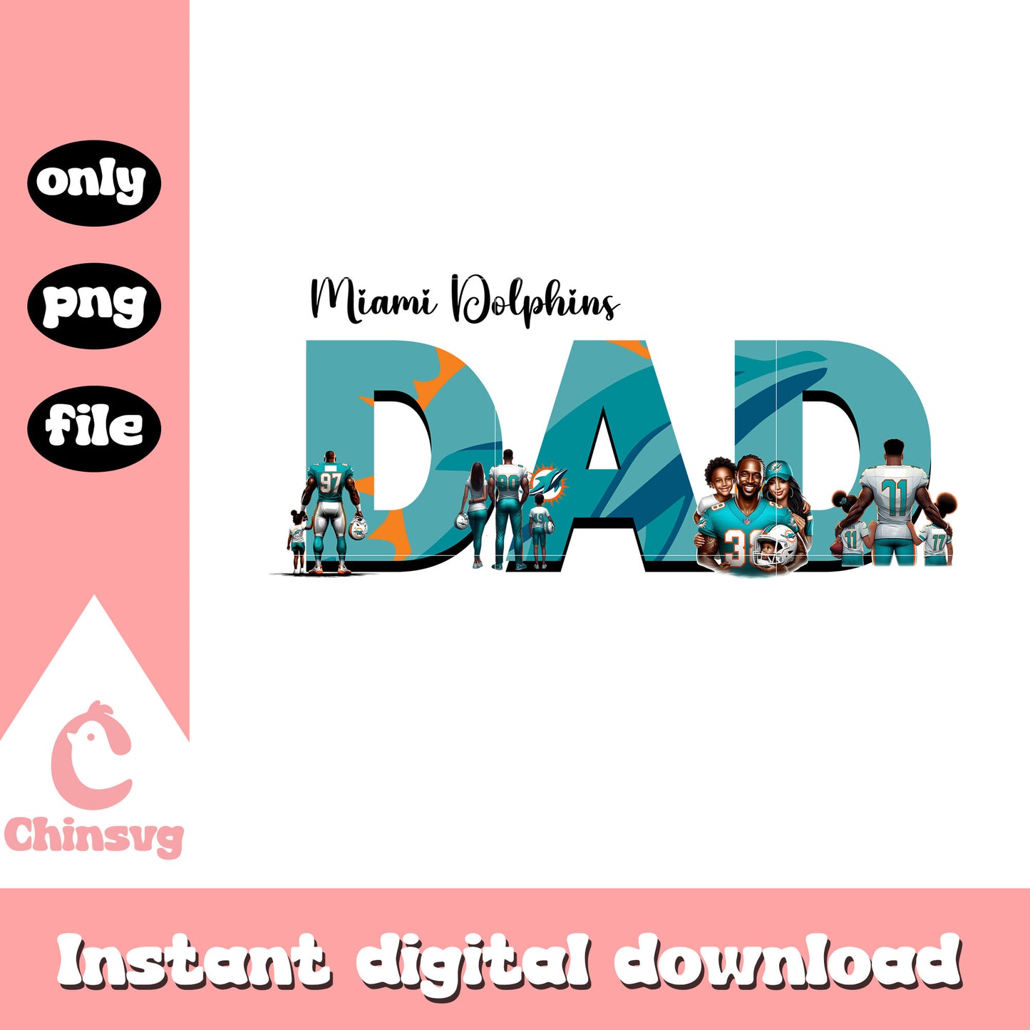 Miami Dolphins dad text design png, hottest nfl players png