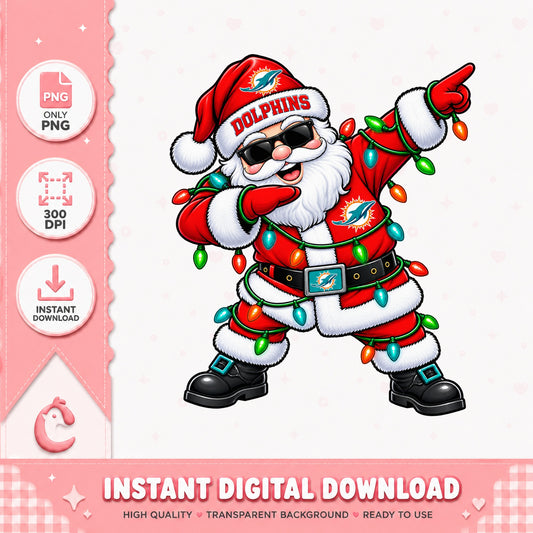 Miami Dolphins Santa Claus PNG, Christmas Football PNG, Dabbing Santa PNG