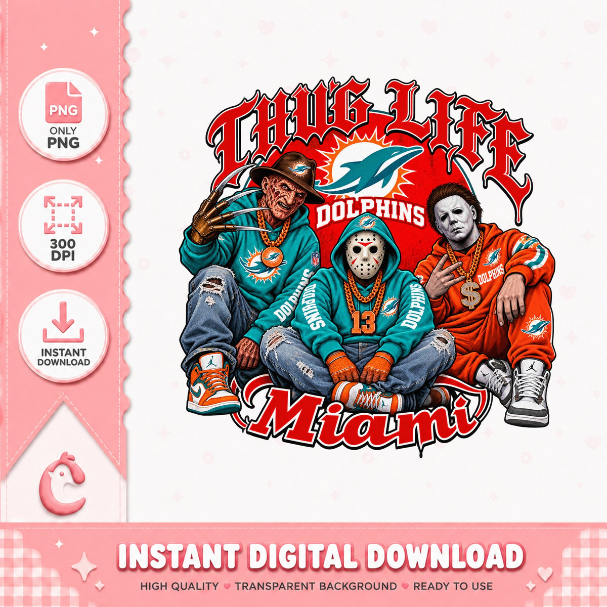 Miami Dolphins Thug Life PNG, Horror Characters, NFL Football PNG