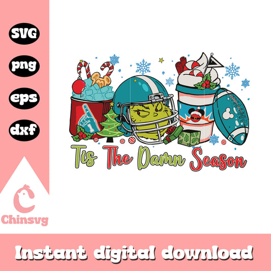 Miami grinch tis the damn season svg, miami dolphins christmas​ svg