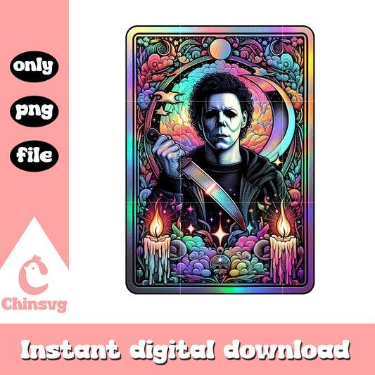 Michael Myers holding knife tarot card png, horror tarot card png