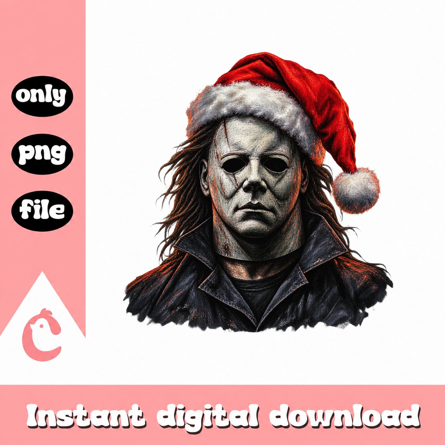 Michael Myers Christmas Santa Hat PNG, Horror Movie Character, Holiday PNG