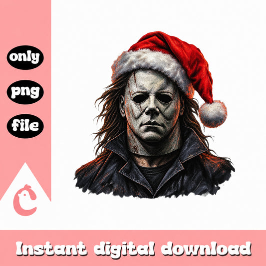 Michael Myers Christmas Santa Hat PNG, Horror Movie Character, Holiday PNG