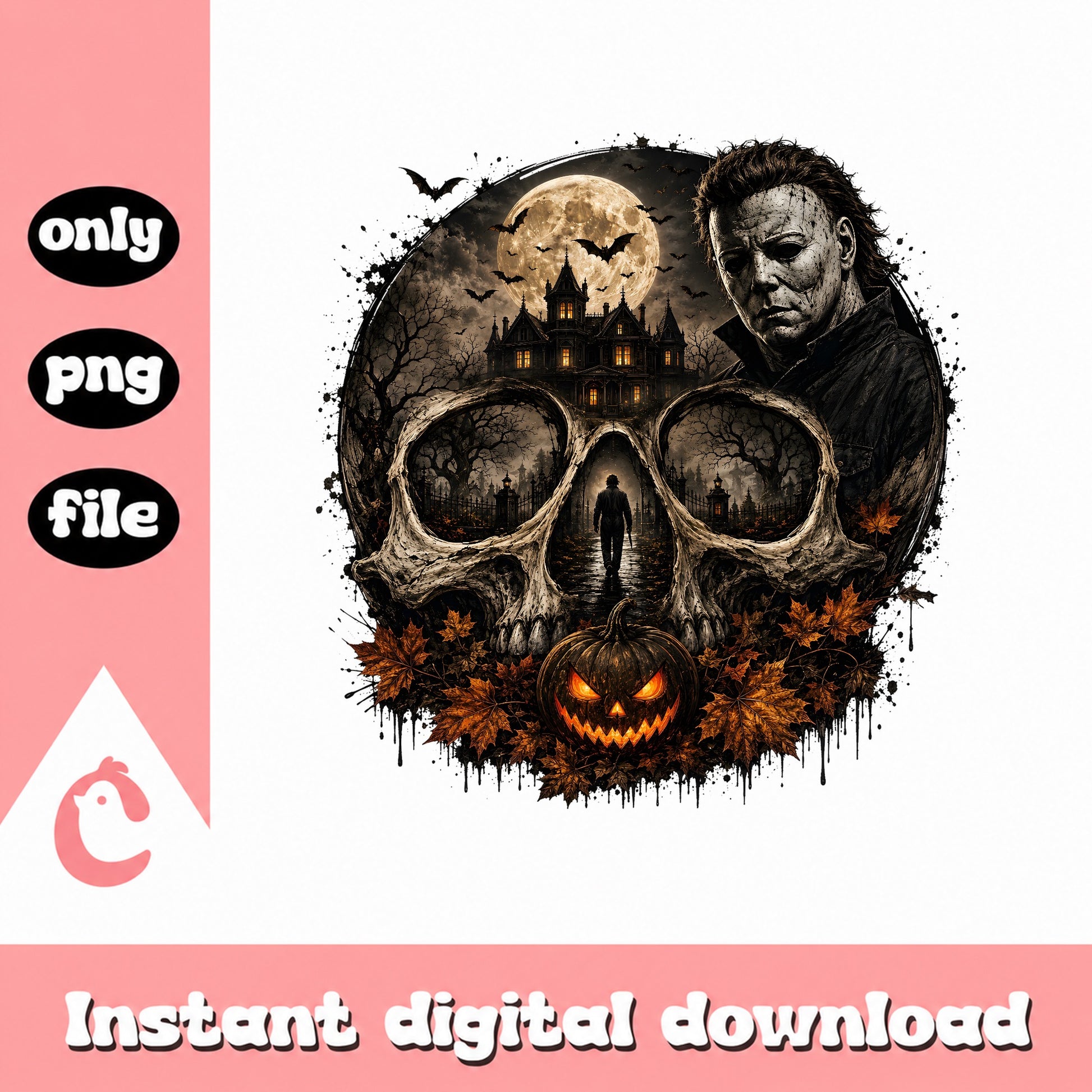 Michael Myers Halloween Skull PNG, Spooky Horror Design, PNG
