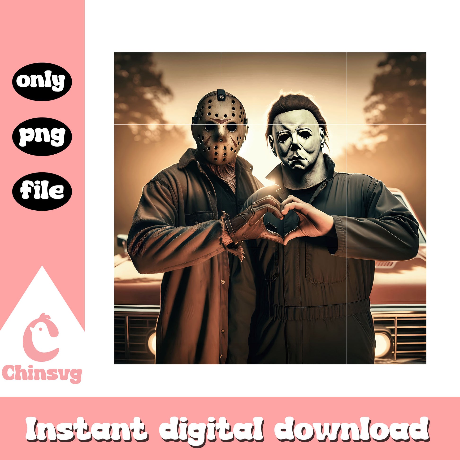 Michael and jason heart gesture design png, jason vs michael png