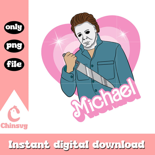 Michael heart cute design png, michael myers halloween png