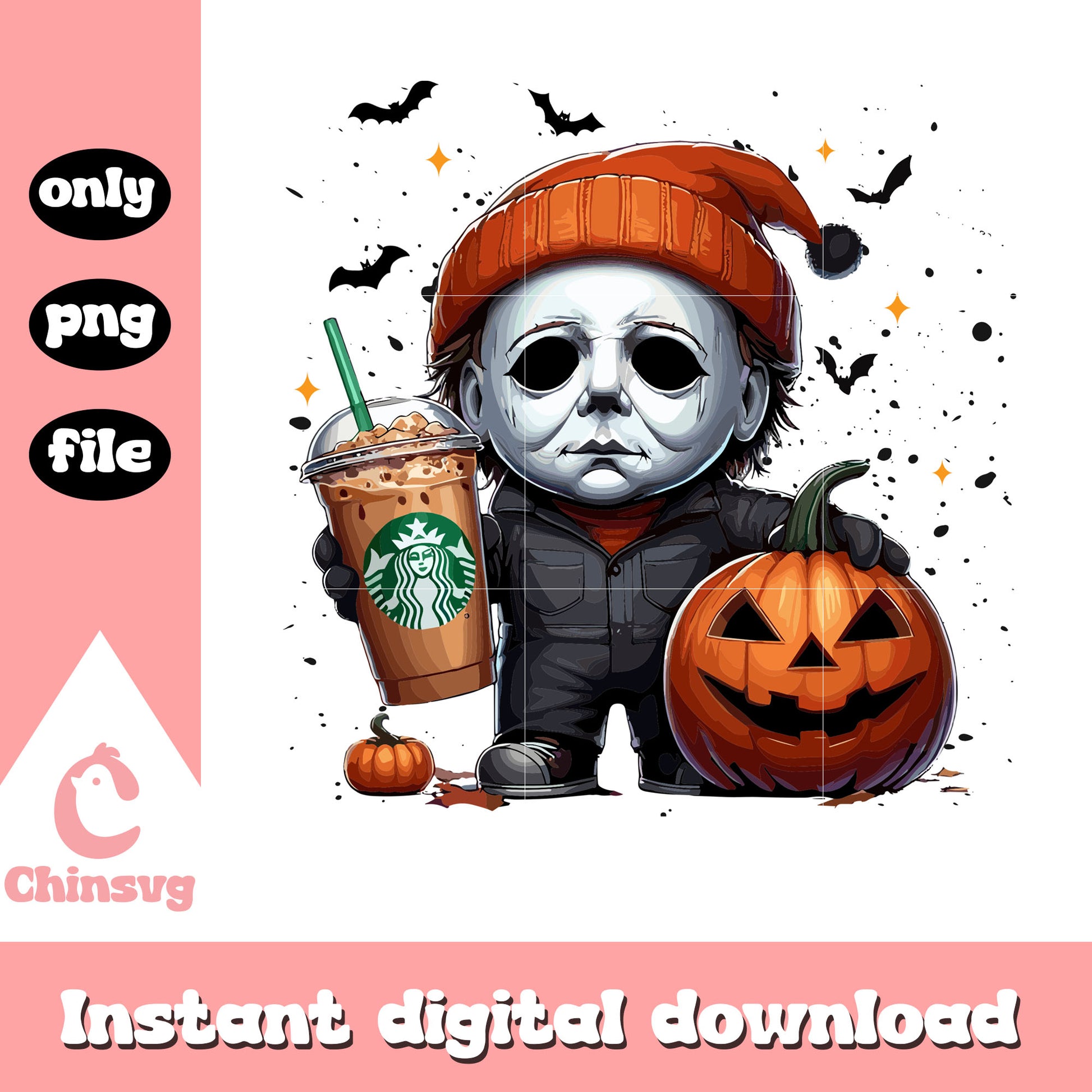 Michael myers and starbucks coffee png, horror pumpkin png