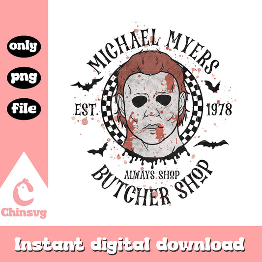 Michael myers butcher shop drawing design png, happy halloween png
