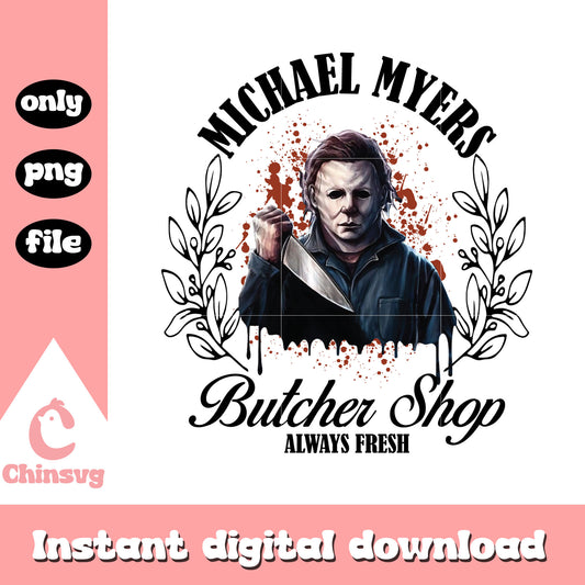 Michael myers butcher shop halloween design png, halloween art png