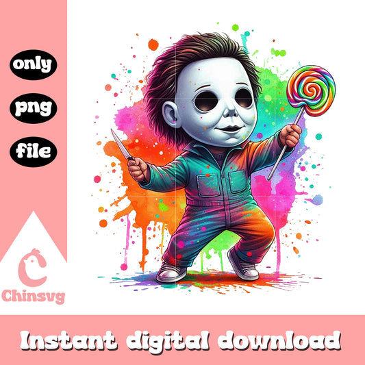 Michael myers chibi colorful design png, trick or treat halloween png