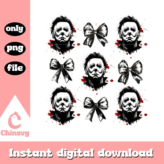 Michael myers coquette ribbon halloween design png, ribbon halloween png