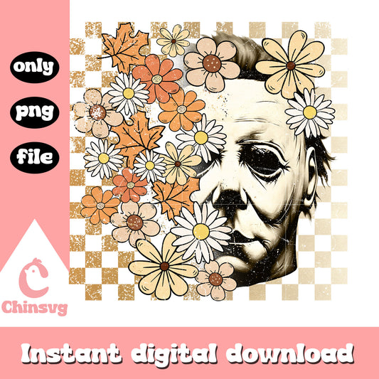 Michael myers face floral design png, halloween movies png
