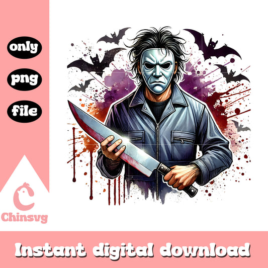 Michael myers hand knife blood horror design png, halloween movie png