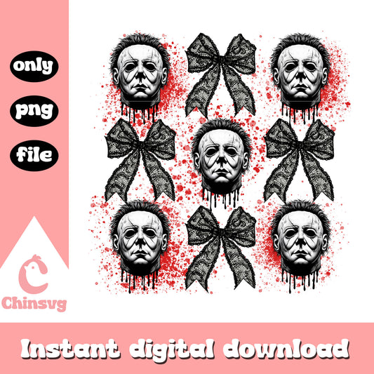 Michael myers head coquettle bow design png, halloween png