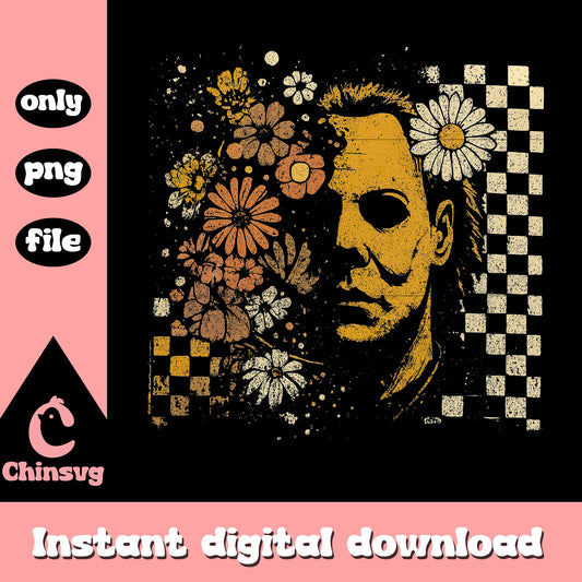 Michael myers head floral design png, michael myers mask png