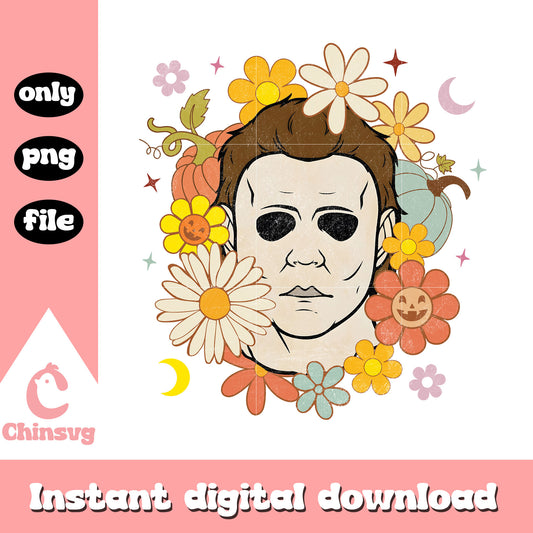 Michael myers head floral halloween design png, michael myers png