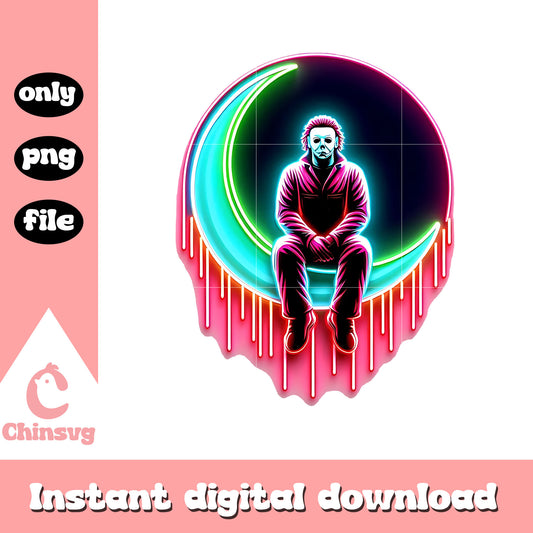 Michael myers moon neon halloween design png, halloween holiday png