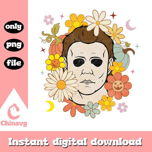 Michael myers portrait floral png, Michael myers horror movie png