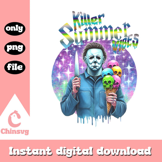 Michael myers skull cream killer summer vibes png, horror summer png