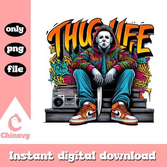 Michael myers thug life design png, halloween png, thug life png