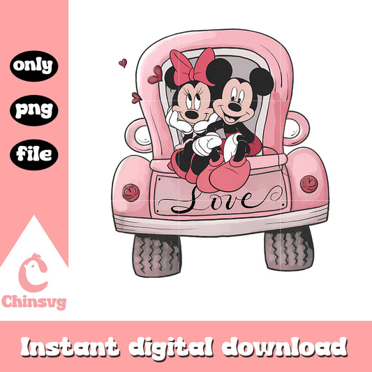 Mickey Minnie couple valentine bus png, Mickey and Minnie png