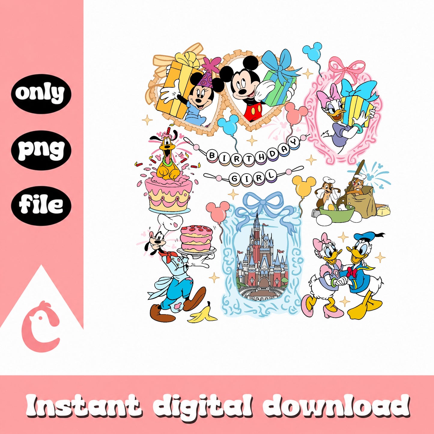 Mickey And Friends Birthday Girl PNG, Disney Birthday PNG
