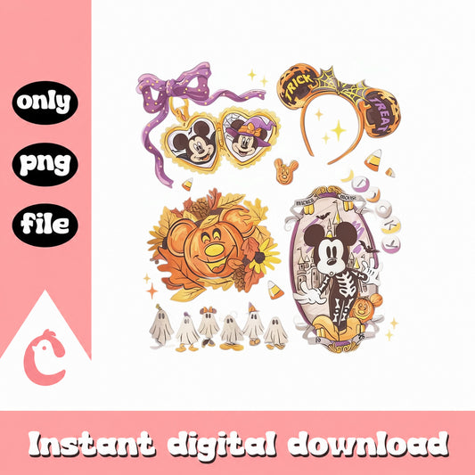 Mickey And Minnie Halloween Bundle, Disney Fall SVG, PNG File