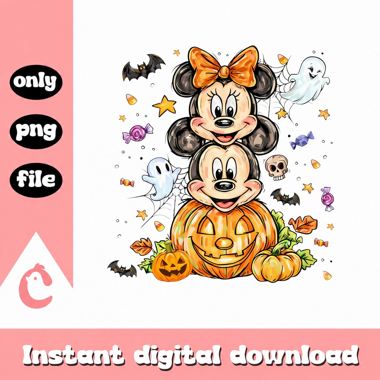 Mickey And Minnie Halloween SVG, Disney Pumpkin PNG, Cute Ghost PNG