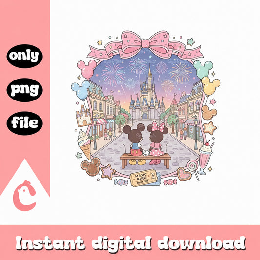 Mickey And Minnie Magic Park PNG, Disney Castle, Fireworks PNG