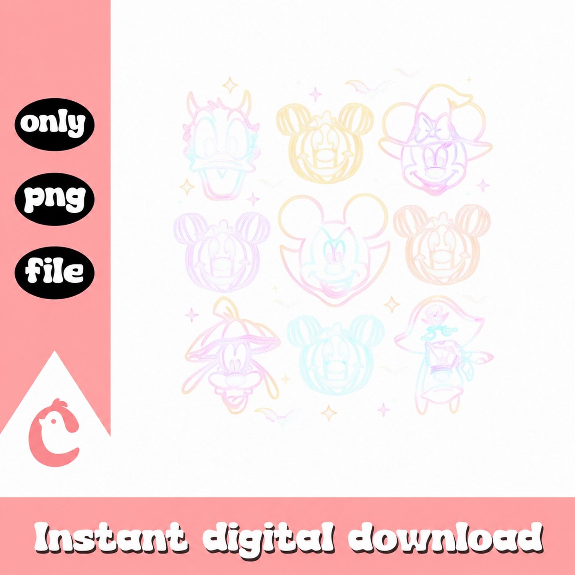 Mickey And Minnie Mouse Outline Bundle, Disney Characters, PNG