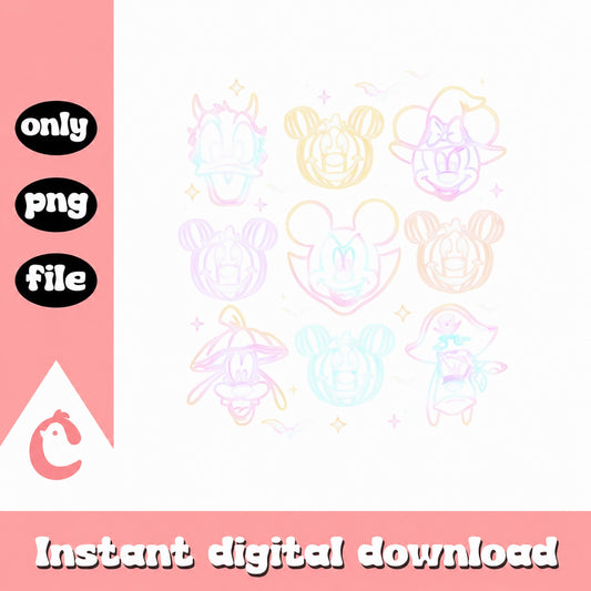 Mickey And Minnie Mouse Outline Bundle, Disney Characters, PNG