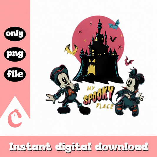 Mickey Minnie Halloween PNG, Spooky Castle Disney, Halloween PNG