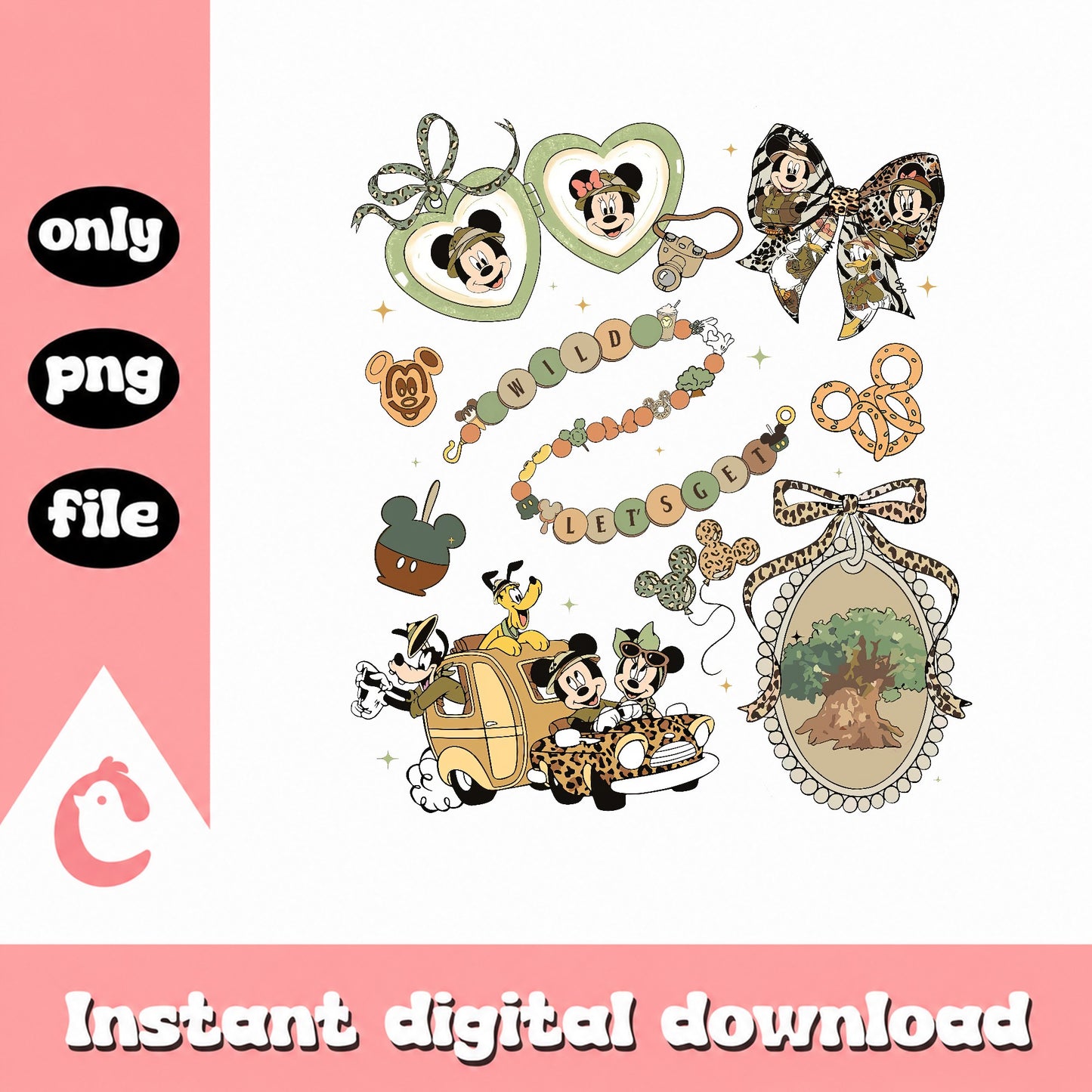 Mickey Minnie Safari Animal Kingdom PNG Bundle, Disney PNG, Wild Safari PNG