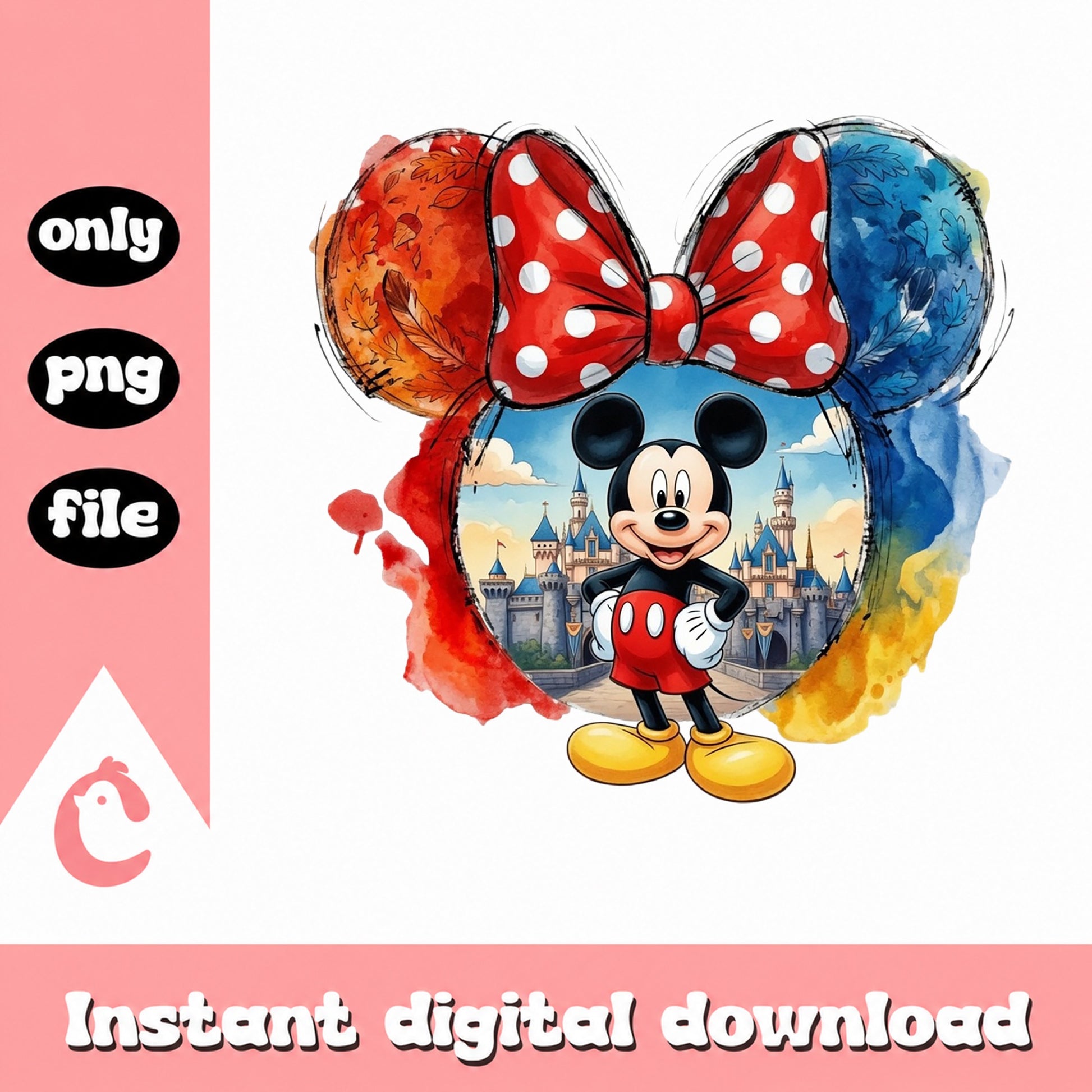 Mickey Mouse Disney Castle PNG, Minnie Ears Watercolor PNG, Disney Trip PNG