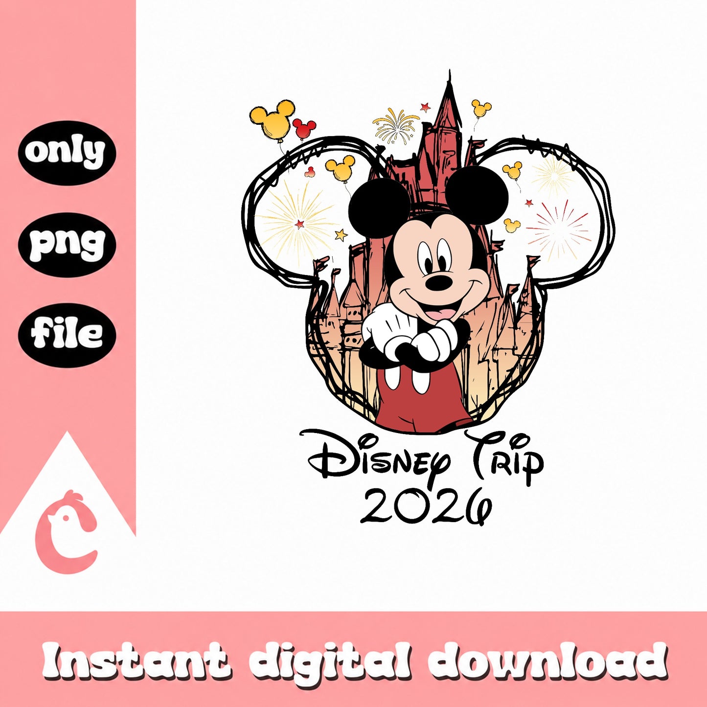 Mickey Mouse Disney Trip 2026 PNG, Disney Castle PNG, Family Vacation PNG