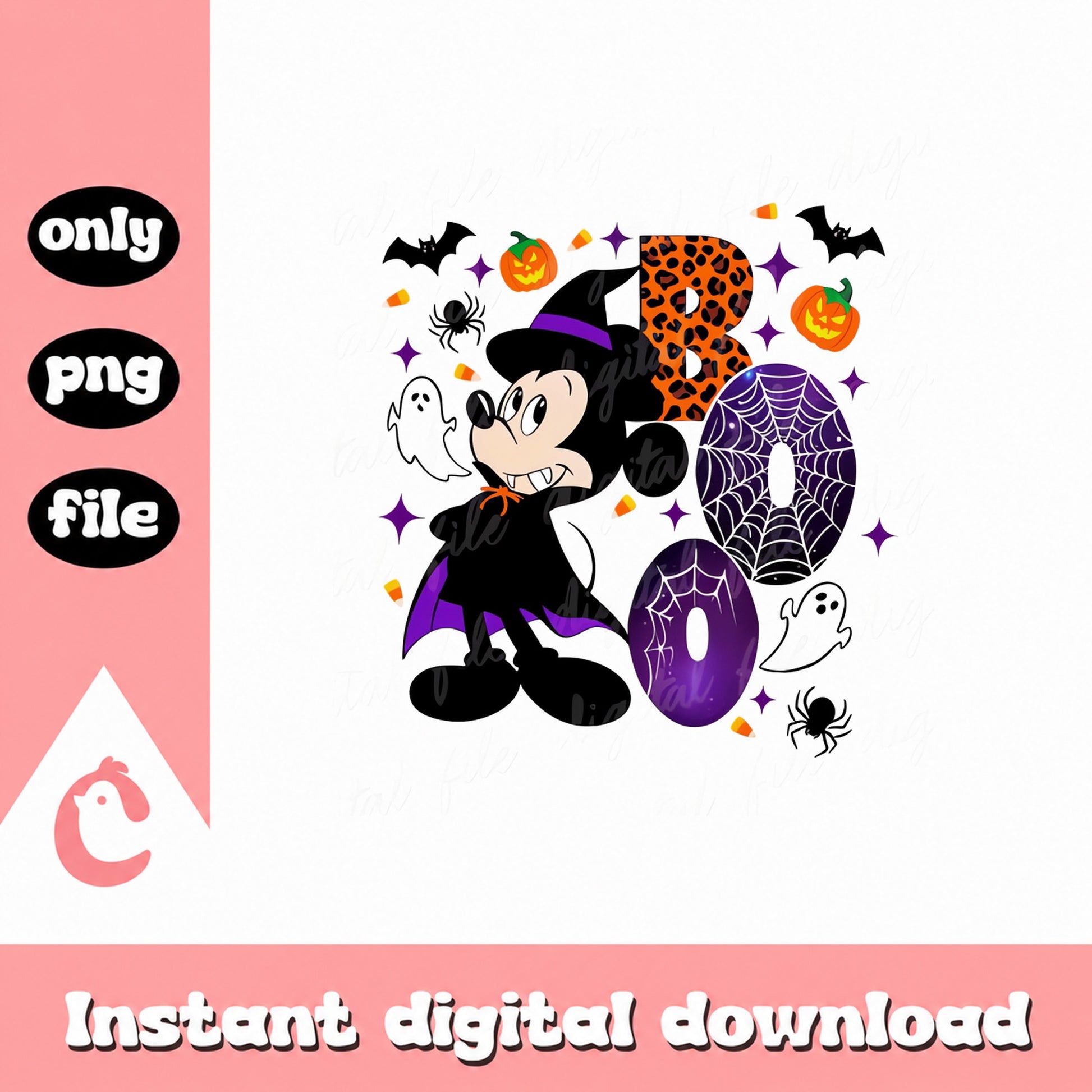 Mickey Mouse Halloween Boo PNG, Disney Halloween Witch, Sublimation PNG