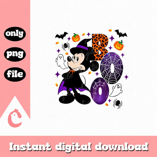 Mickey Mouse Halloween Boo PNG, Disney Halloween Witch, Sublimation PNG