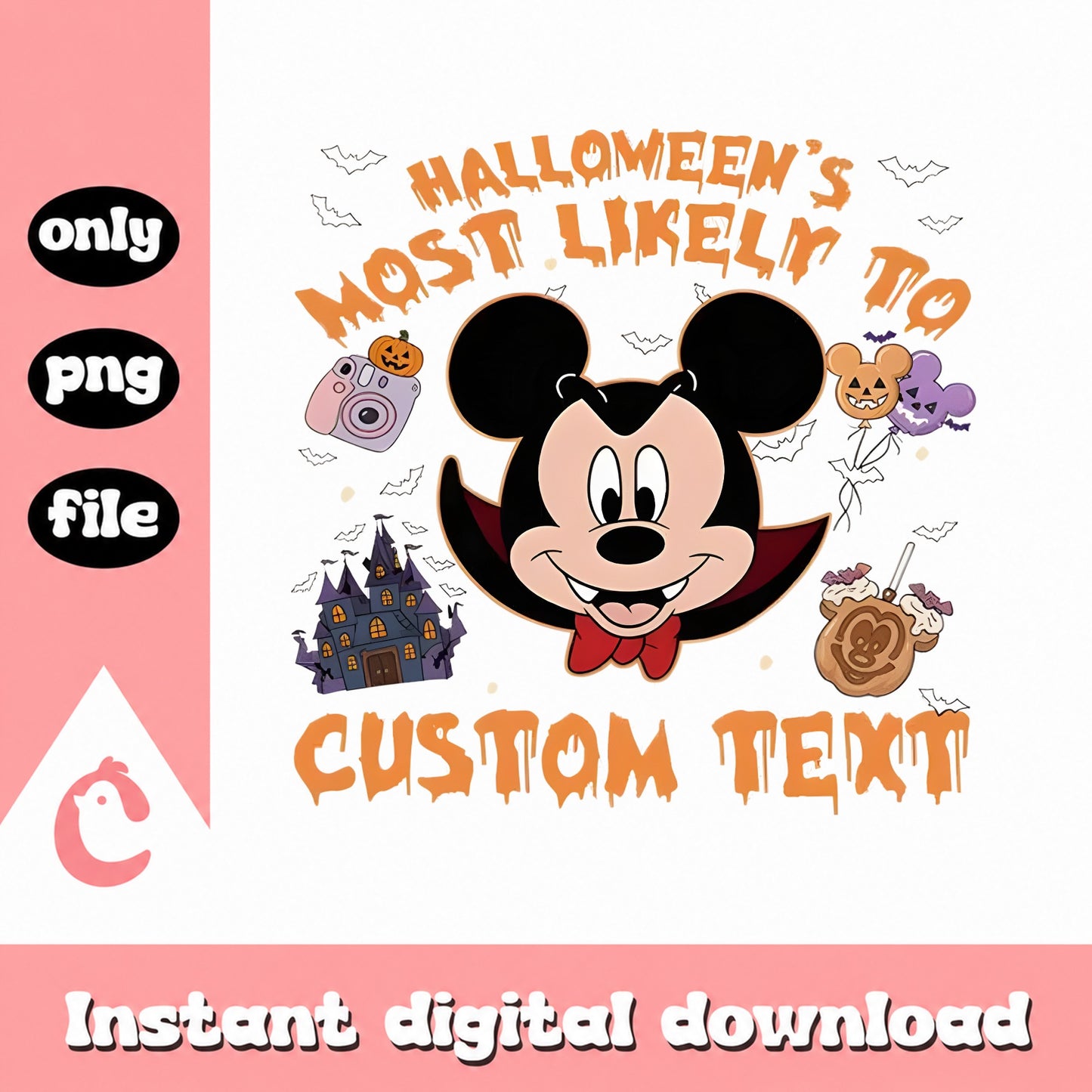 Mickey Mouse Halloween PNG, Disney Vampire Dracula, Custom Text PNG