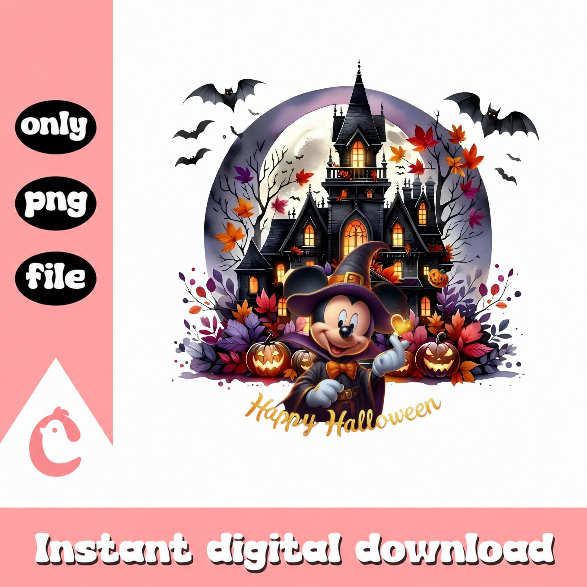 Mickey Mouse Halloween PNG, Haunted House Disney PNG, Happy Halloween PNG